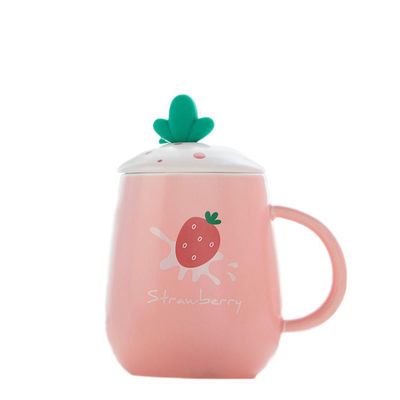 460ml Volume Cute Cartoon Design Ceramic Mug With Lid And Spoon Girls' Tableware