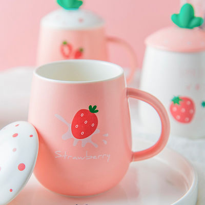 460ml Volume Cute Cartoon Design Ceramic Mug With Lid And Spoon Girls' Tableware
