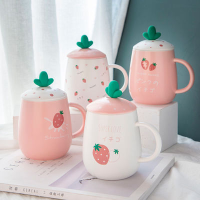 460ml Volume Cute Cartoon Design Ceramic Mug With Lid And Spoon Girls' Tableware