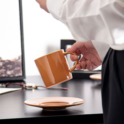 Custom Printed Ceramic Mug Crackle Pattern Glaze Tea Cup And Saucer Set