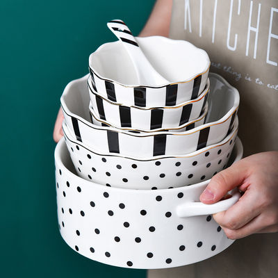 Stylish Nordic Design Dinner Set Ceramic Plates Bowls Spoons With Wave Point Geometry