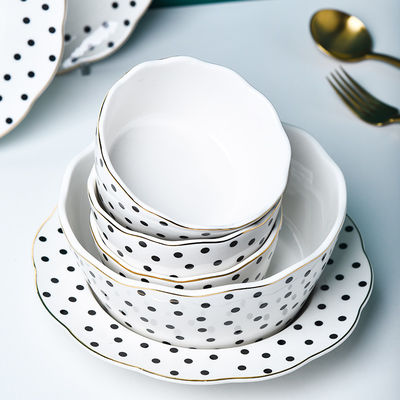 Stylish Nordic Design Dinner Set Ceramic Plates Bowls Spoons With Wave Point Geometry