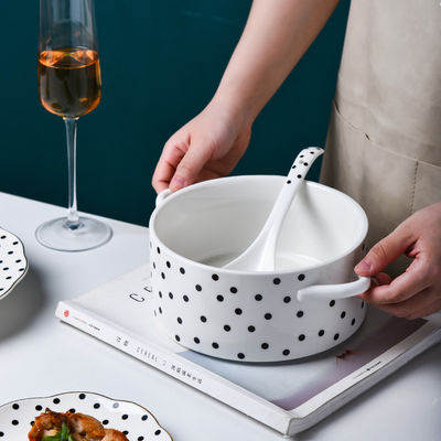 Stylish Nordic Design Dinner Set Ceramic Plates Bowls Spoons With Wave Point Geometry