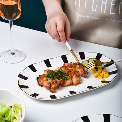Stylish Nordic Design Dinner Set Ceramic Plates Bowls Spoons With Wave Point Geometry
