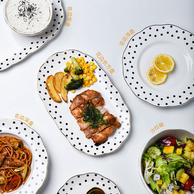 Stylish Nordic Design Dinner Set Ceramic Plates Bowls Spoons With Wave Point Geometry