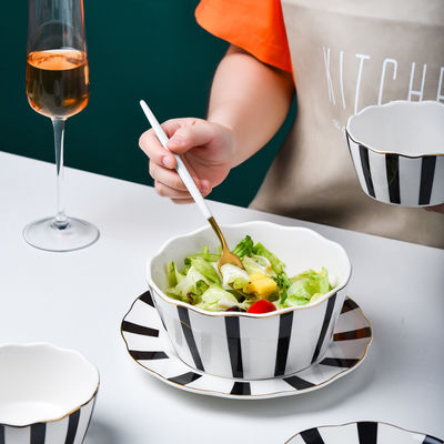 Stylish Nordic Design Dinner Set Ceramic Plates Bowls Spoons With Wave Point Geometry