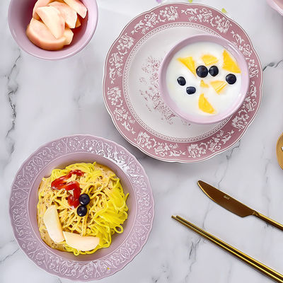 Ins Style Porcelain Bowl Spoon Plates Sets White Ceramic Dinnerware Set For 10 Users