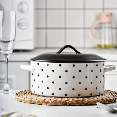 Double Handle Ceramic Tureen Serving Bowl for Salad and Soup at Home