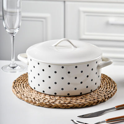 Double Handle Ceramic Tureen Serving Bowl for Salad and Soup at Home