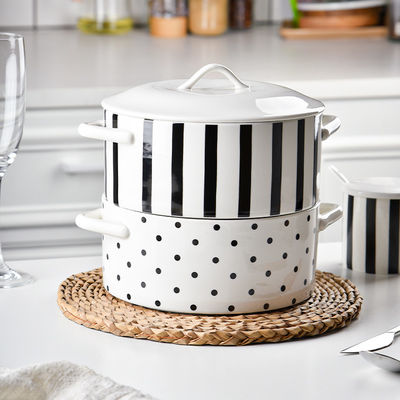 Double Handle Ceramic Tureen Serving Bowl for Salad and Soup at Home