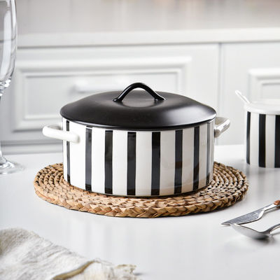 Double Handle Ceramic Tureen Serving Bowl for Salad and Soup at Home