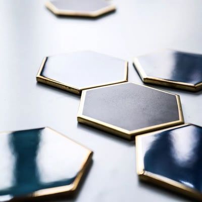 Waterproof Heat-insulated Pad Geometric Ceramic Coasters Luxury Gold Plated for Table