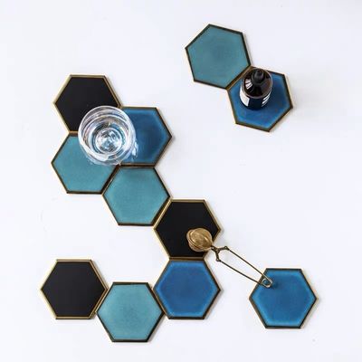 Waterproof Heat-insulated Pad Geometric Ceramic Coasters Luxury Gold Plated for Table