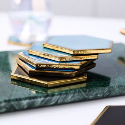 Waterproof Heat-insulated Pad Geometric Ceramic Coasters Luxury Gold Plated for Table