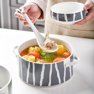 Business Gifts Modern Customized Ceramic Ramen Bowl Set With Handles Blue And Green