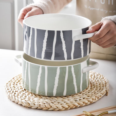 Business Gifts Modern Customized Ceramic Ramen Bowl Set With Handles Blue And Green