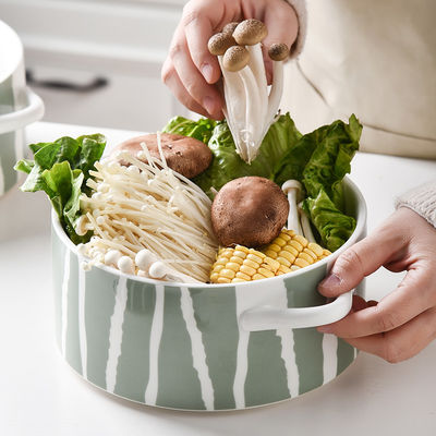 Business Gifts Modern Customized Ceramic Ramen Bowl Set With Handles Blue And Green