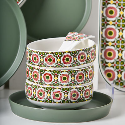 Kitchen Tabletop Ceramic Plates Set Bohemian Style Print Dinner Plate Dessert Plate