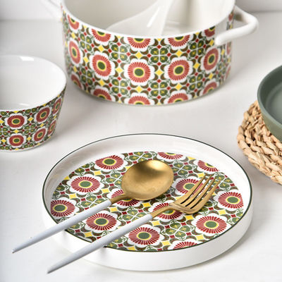 Kitchen Tabletop Ceramic Plates Set Bohemian Style Print Dinner Plate Dessert Plate