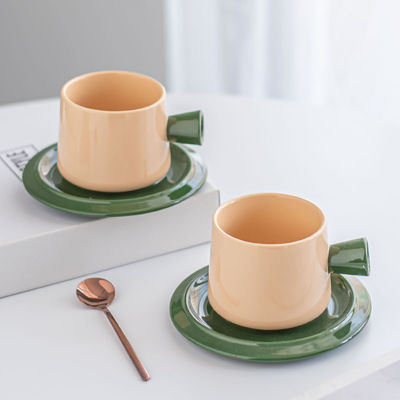 Ceramic Tea Cups And Saucer Sets With Custom Colors Glazed For Restaurant Coffee Cups