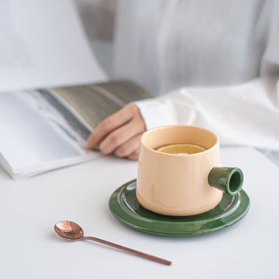 Ceramic Tea Cups And Saucer Sets With Custom Colors Glazed For Restaurant Coffee Cups