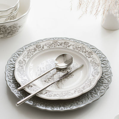 Business Gifts Retro Ceramic Bowl Plate Set French Dinner Plate Embossed Dinnerware Set