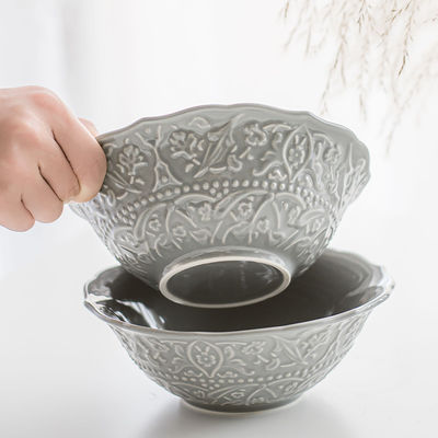 Business Gifts Retro Ceramic Bowl Plate Set French Dinner Plate Embossed Dinnerware Set