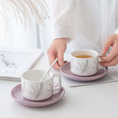 Custom Ceramic Coffee Cup And Saucer With Decal Nordic Design Style for Business Gifts