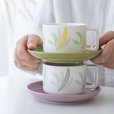 Custom Ceramic Coffee Cup And Saucer With Decal Nordic Design Style for Business Gifts