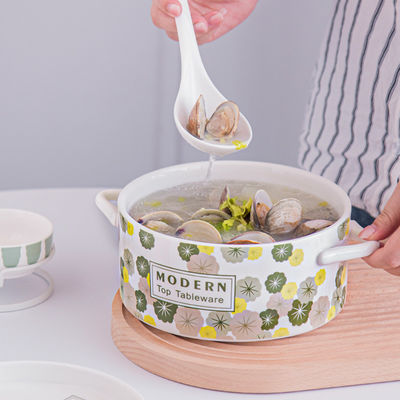 60 oz Ceramic Soup Noodle Ramen Pot With Lid Ideal for Parties Ceramic Type Porcelain