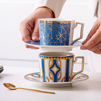 Reusable Floral Decal Design Porcelain Cup And Saucer Set Ceramic Turkish Coffee Tea Cup
