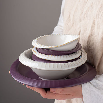 Nordic Porcelain Tableware Glaze Matte Purple Ceramic Dinner Plate Set Dinnerware