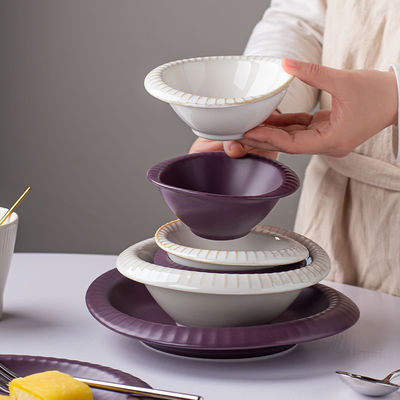 Nordic Porcelain Tableware Glaze Matte Purple Ceramic Dinner Plate Set Dinnerware