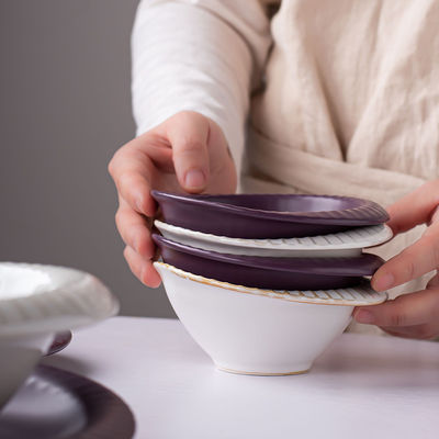 Nordic Porcelain Tableware Glaze Matte Purple Ceramic Dinner Plate Set Dinnerware