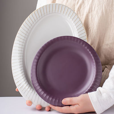 Nordic Porcelain Tableware Glaze Matte Purple Ceramic Dinner Plate Set Dinnerware