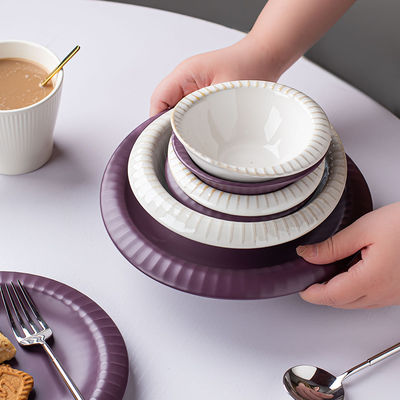 Nordic Porcelain Tableware Glaze Matte Purple Ceramic Dinner Plate Set Dinnerware