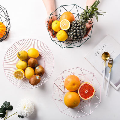Gold Pink Iron Fruit Basket For Kitchen Table For Organizing Fruits And Vegetables 25-28cm