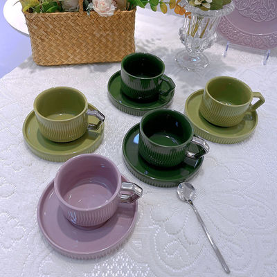 Ceramic Silver Rim Tea Cup And Saucer Set For Luxury Modern Nordic Coffee Experience