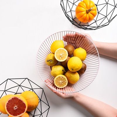 Golden Metal Fruit Container Pink Vegetable Holder for Gift Basket Storage Organizer