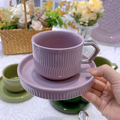 Ceramic Silver Rim Tea Cup And Saucer Set For Luxury Modern Nordic Coffee Experience