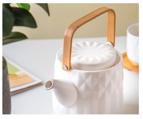 Ceramic Teapot Set Japanese Style Porcelain Tea Pot With Cup Saucer Metal Holder Stand