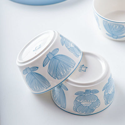 White Blue Bowls Charger Steak Plates Dish Tableware Porcelain Dinner Sets For 10 Users