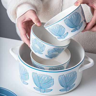 White Blue Bowls Charger Steak Plates Dish Tableware Porcelain Dinner Sets For 10 Users