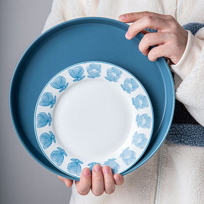 White Blue Bowls Charger Steak Plates Dish Tableware Porcelain Dinner Sets For 10 Users