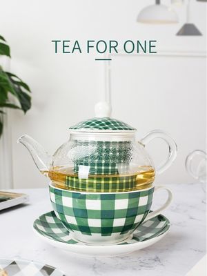 Convenient One Person Porcelain Tea Infuser Mug With Glass And Stackable Teapot