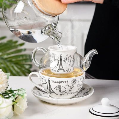Ceramic Tea Mug With Strainer And European Glass Teapot Sustainable One Person Teekanne Set