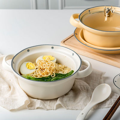25oz Ceramic Baking Pan Porcelain Noodles Bowl Set With Handles And Grips Camping Occasion