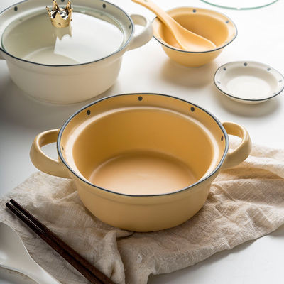 25oz Ceramic Baking Pan Porcelain Noodles Bowl Set With Handles And Grips Camping Occasion