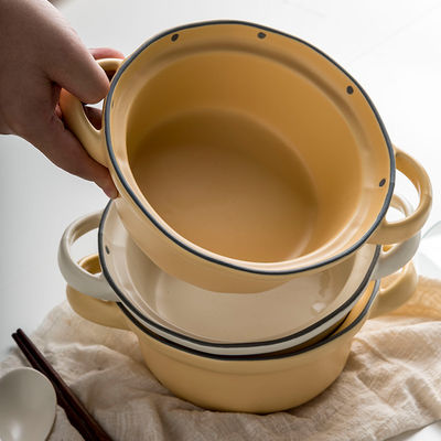 25oz Ceramic Baking Pan Porcelain Noodles Bowl Set With Handles And Grips Camping Occasion