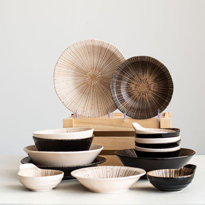 Solid Color Porcelain Dinnerware Set With Japanese Style Vintage Ceramic Tableware